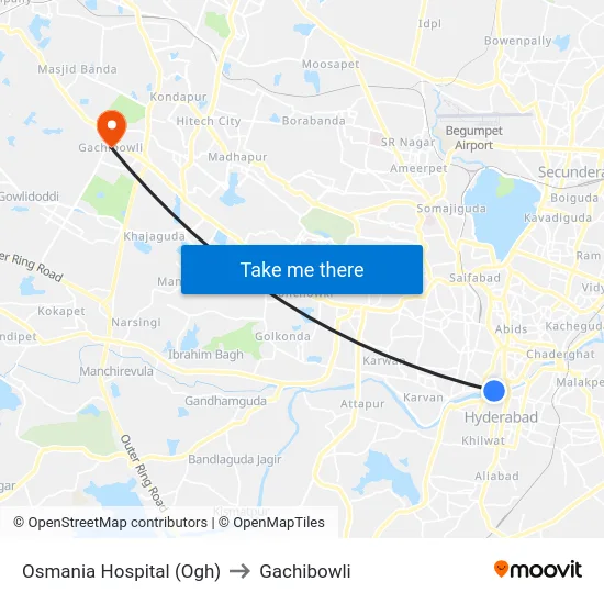 Osmania Hospital (Ogh) to Gachibowli map