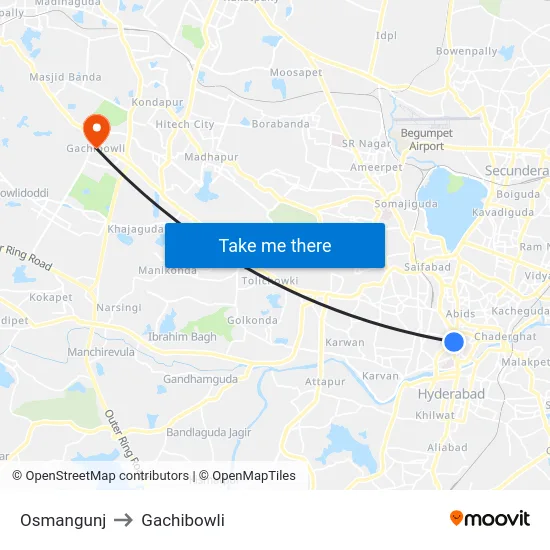 Osmangunj to Gachibowli map