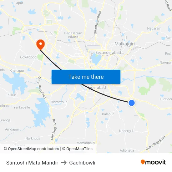 Santoshi Mata Mandir to Gachibowli map
