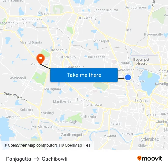 Panjagutta to Gachibowli map