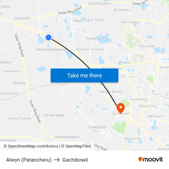 Alwyn (Patancheru) to Gachibowli map