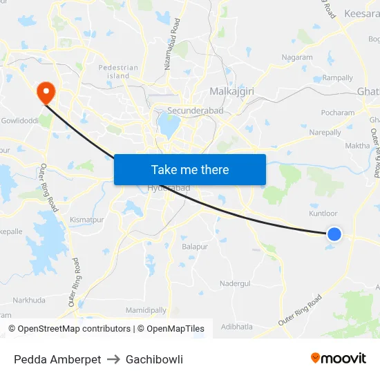 Pedda Amberpet to Gachibowli map
