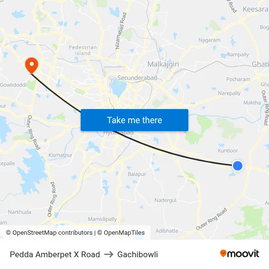 Pedda Amberpet X Road to Gachibowli map