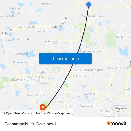 Pochampally to Gachibowli map