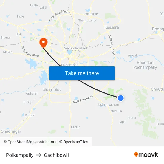 Polkampally to Gachibowli map