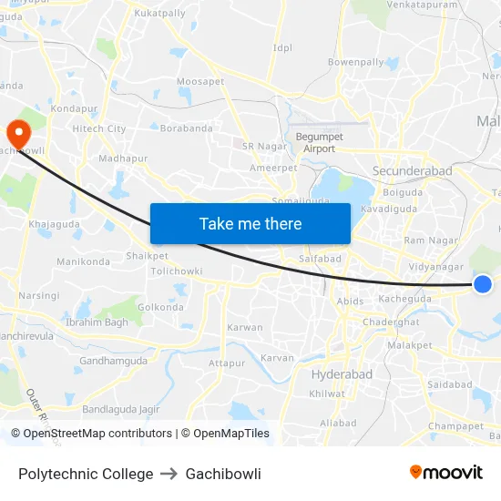 Polytechnic College to Gachibowli map