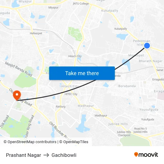 Prashant Nagar to Gachibowli map
