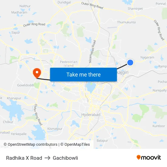 Radhika X Road to Gachibowli map