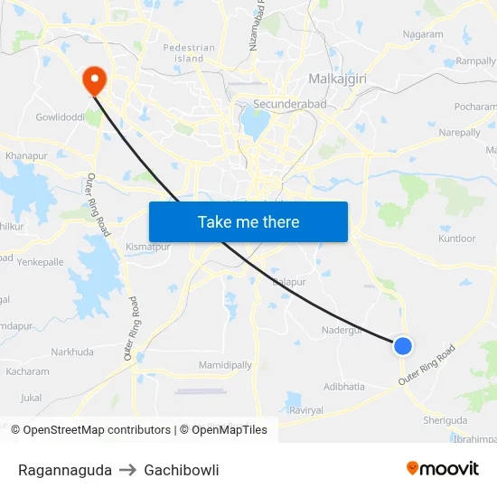 Ragannaguda to Gachibowli map