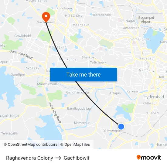 Raghavendra Colony to Gachibowli map