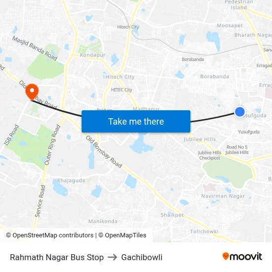 Rahmath Nagar Bus Stop to Gachibowli map