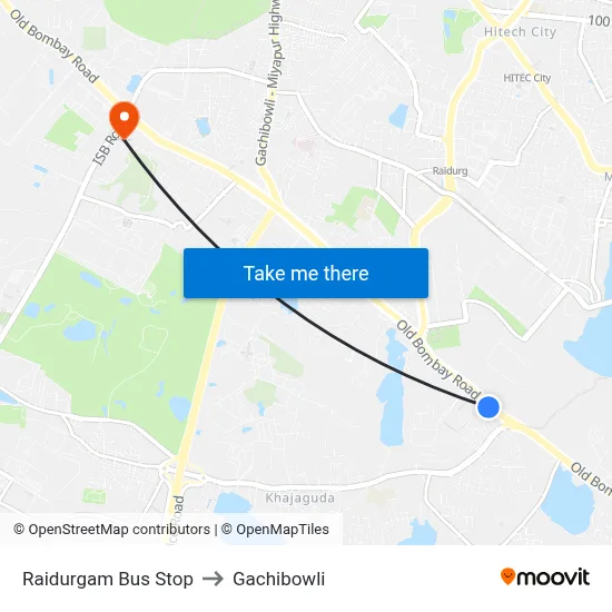 Raidurgam Bus Stop to Gachibowli map