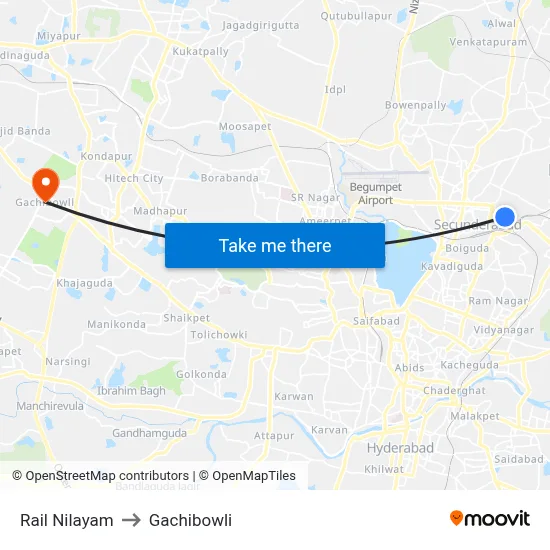 Rail Nilayam to Gachibowli map