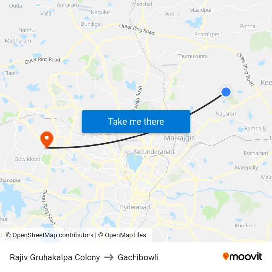 Rajiv Gruhakalpa Colony to Gachibowli map