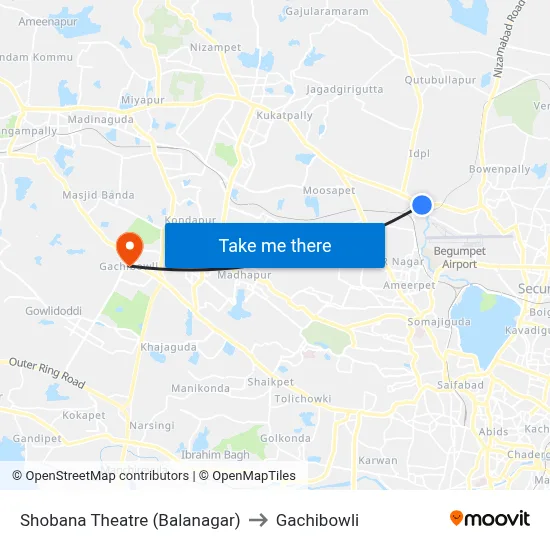 Shobana Theatre (Balanagar) to Gachibowli map
