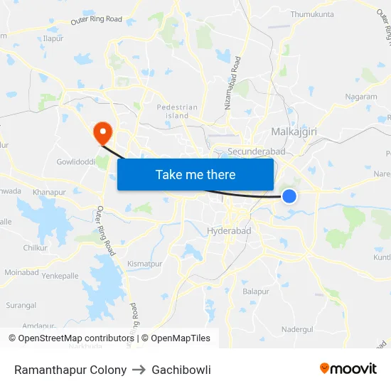 Ramanthapur Colony to Gachibowli map