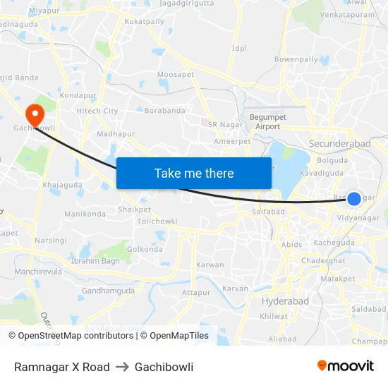 Ramnagar X Road to Gachibowli map