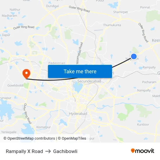 Rampally X Road to Gachibowli map