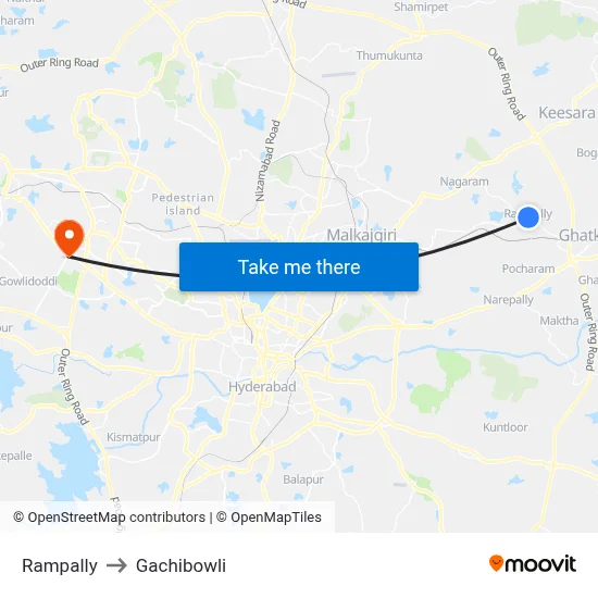 Rampally to Gachibowli map