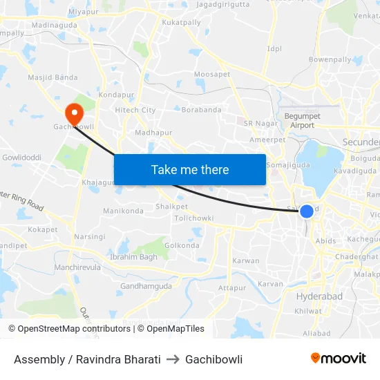Assembly / Ravindra Bharati to Gachibowli map