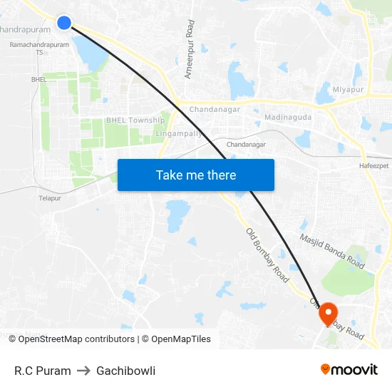 R.C Puram to Gachibowli map
