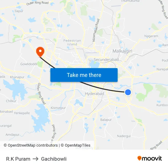 R.K Puram to Gachibowli map