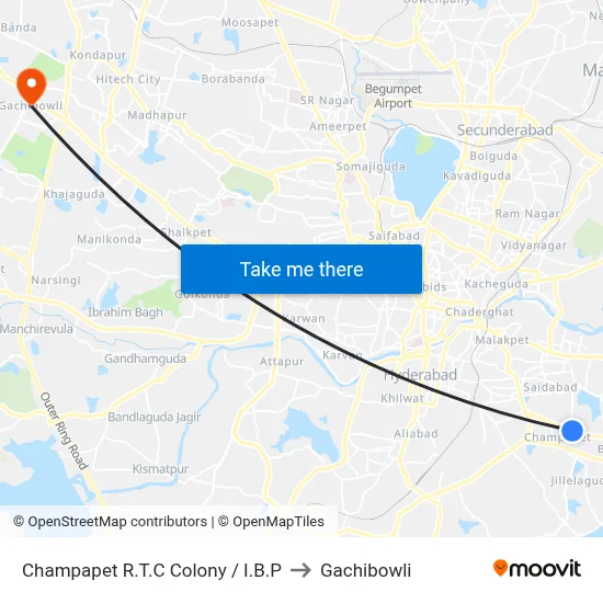 Champapet R.T.C Colony / I.B.P to Gachibowli map