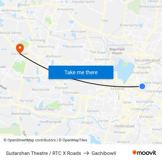 Sudarshan Theatre / RTC X Roads to Gachibowli map