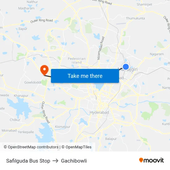 Safilguda Bus Stop to Gachibowli map