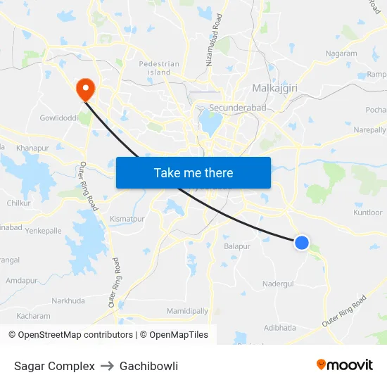 Sagar Complex to Gachibowli map