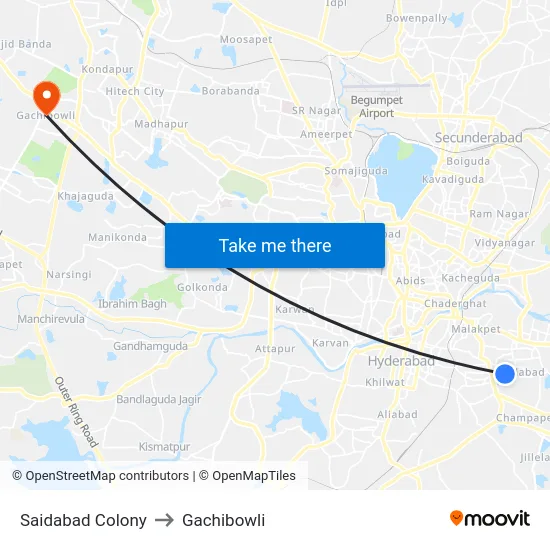 Saidabad Colony to Gachibowli map