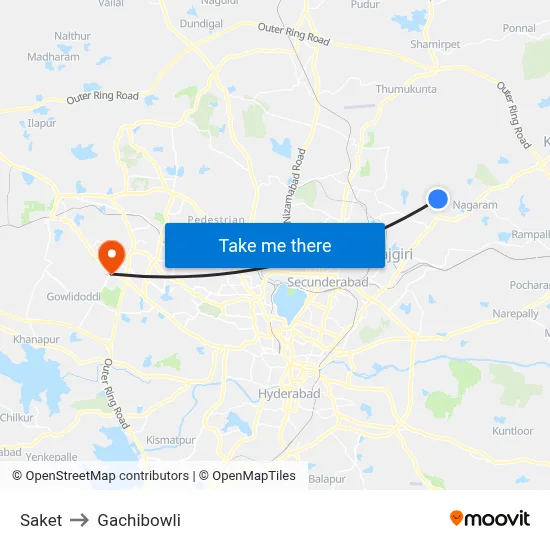 Saket to Gachibowli map
