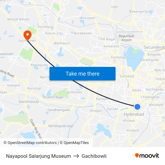 Nayapool Salarjung Museum to Gachibowli map