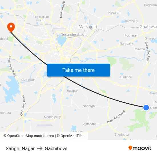 Sanghi Nagar to Gachibowli map
