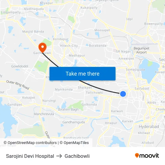 Sarojini Devi Hospital to Gachibowli map
