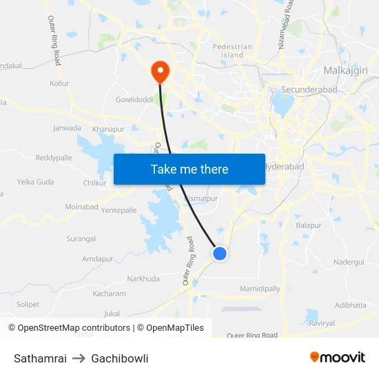 Sathamrai to Gachibowli map
