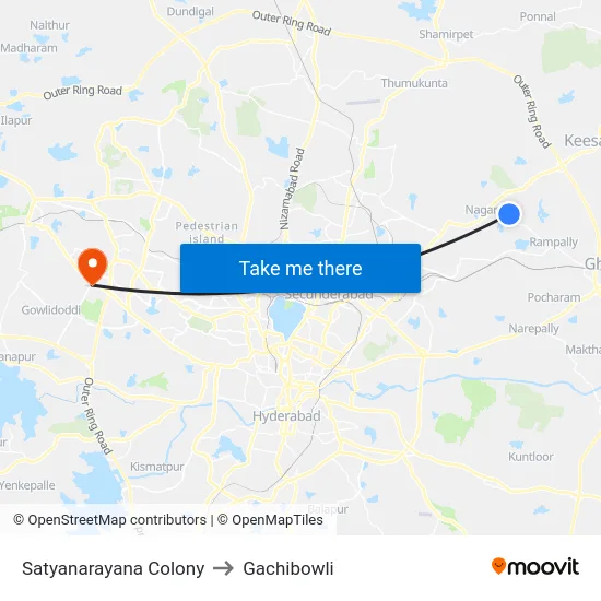 Satyanarayana Colony to Gachibowli map