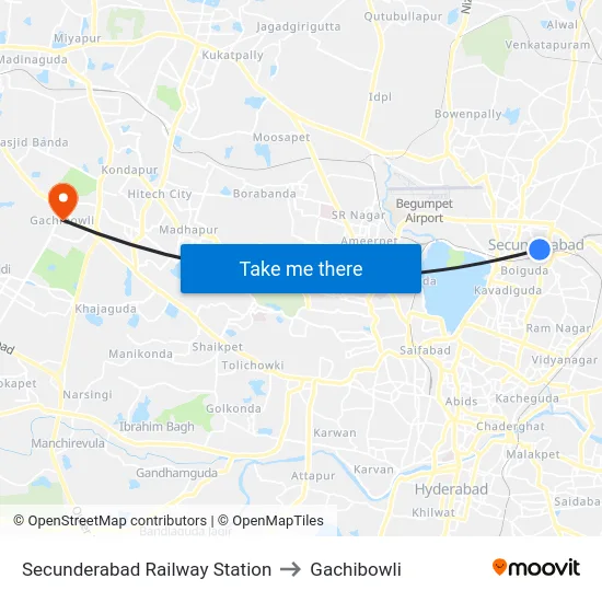 Secunderabad Railway Station to Gachibowli map