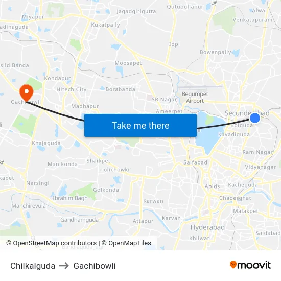 Chilkalguda to Gachibowli map
