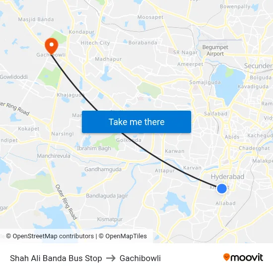 Shah Ali Banda Bus Stop to Gachibowli map