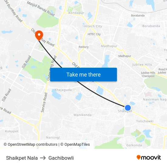 Shaikpet Nala to Gachibowli map