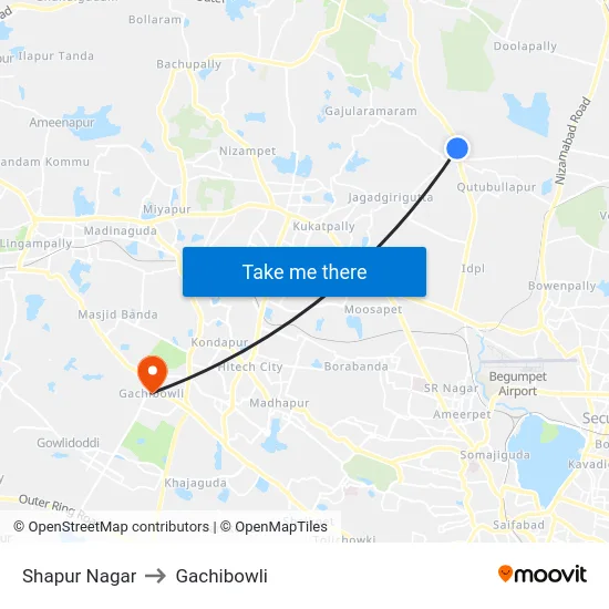 Shapur Nagar to Gachibowli map