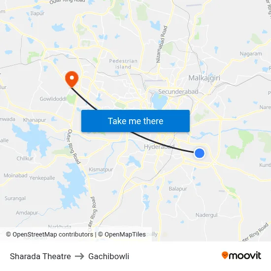 Sharada Theatre to Gachibowli map