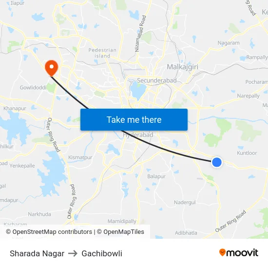 Sharada Nagar to Gachibowli map