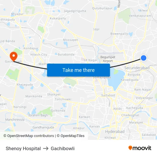 Shenoy Hospital to Gachibowli map