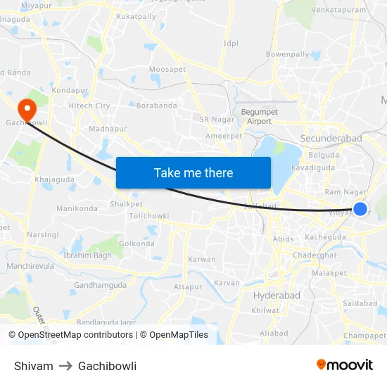 Shivam to Gachibowli map