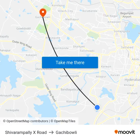 Shivarampally X Road to Gachibowli map