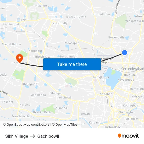 Sikh Village to Gachibowli map