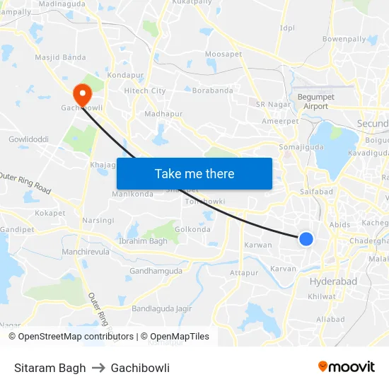Sitaram Bagh to Gachibowli map