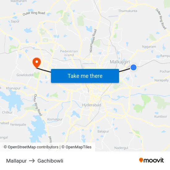 Mallapur to Gachibowli map